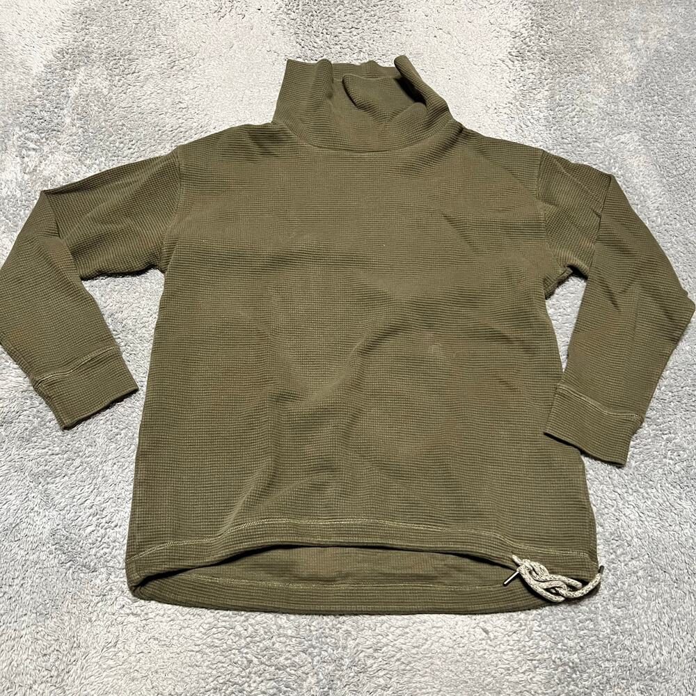 Lands End Shirt Womens Medium 10-12 Green Waffle Sweater Outdoor